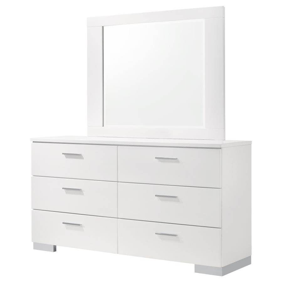 (image for) Felicity 6-drawer Wood Dresser with Mirror White High Gloss