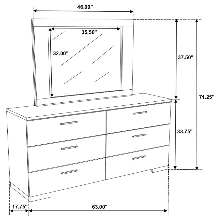 (image for) Felicity 6-drawer Wood Dresser with Mirror White High Gloss