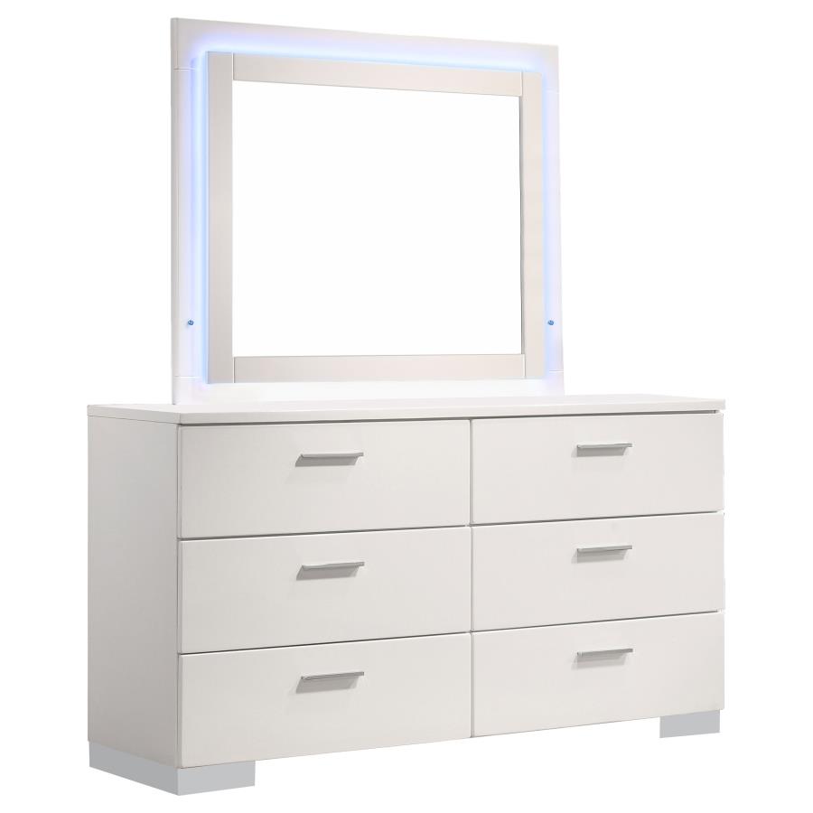 (image for) Felicity 6-drawer Dresser with LED Mirror White High Gloss - Click Image to Close