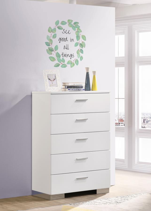 (image for) Felicity 5-drawer Bedroom Chest White High Gloss