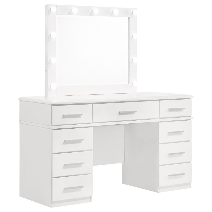 (image for) Felicity 9-drawer Vanity Table Lighted Mirror Glossy White