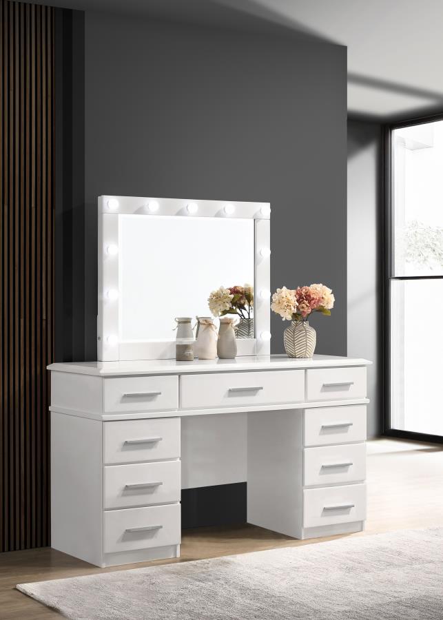 (image for) Felicity 9-drawer Vanity Table Lighted Mirror Glossy White