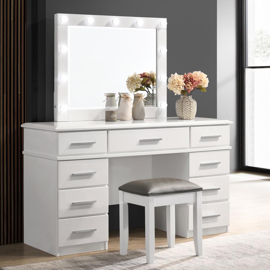 (image for) Felicity 9-drawer Vanity Table Lighted Mirror Glossy White