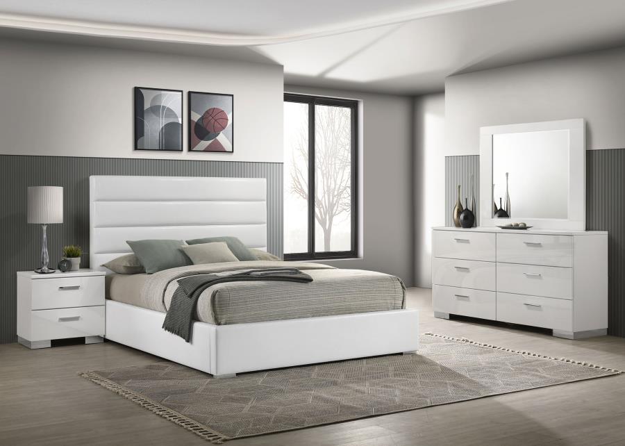 (image for) Felicity 4-piece Eastern King Bedroom Set White High Gloss