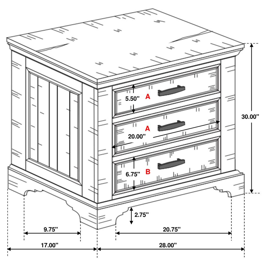 (image for) Elk Grove 3-drawer Nightstand Vintage Bourbon