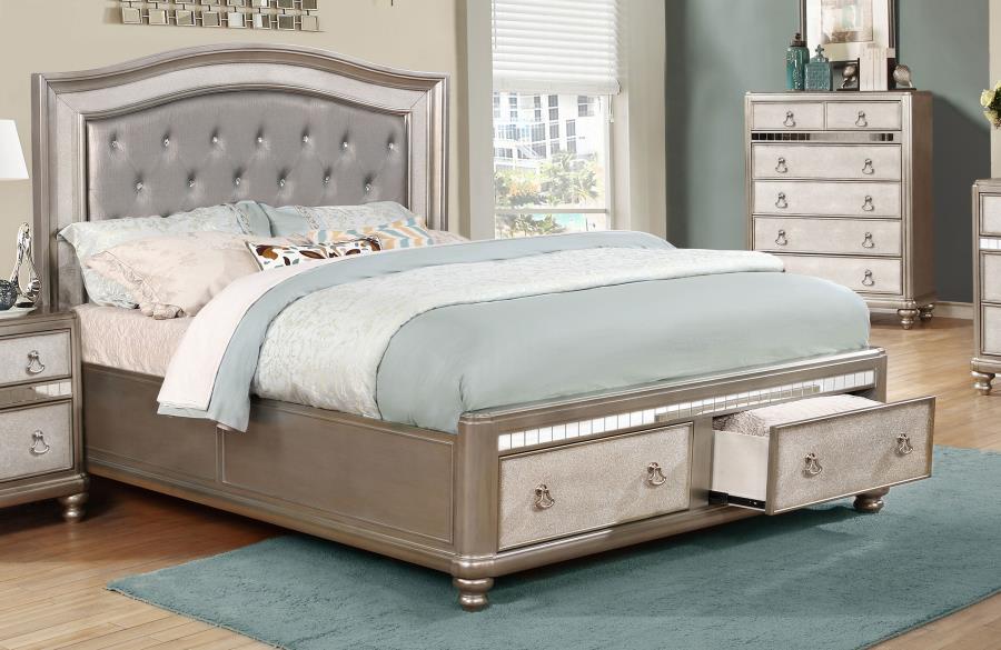 (image for) Bling Game Wood Queen Storage Panel Bed Metallic Platinum