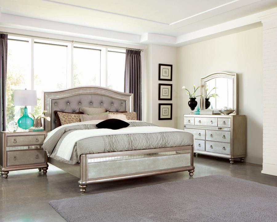 (image for) Bling Game 4-piece Eastern King Bedroom Set Platinum - Click Image to Close