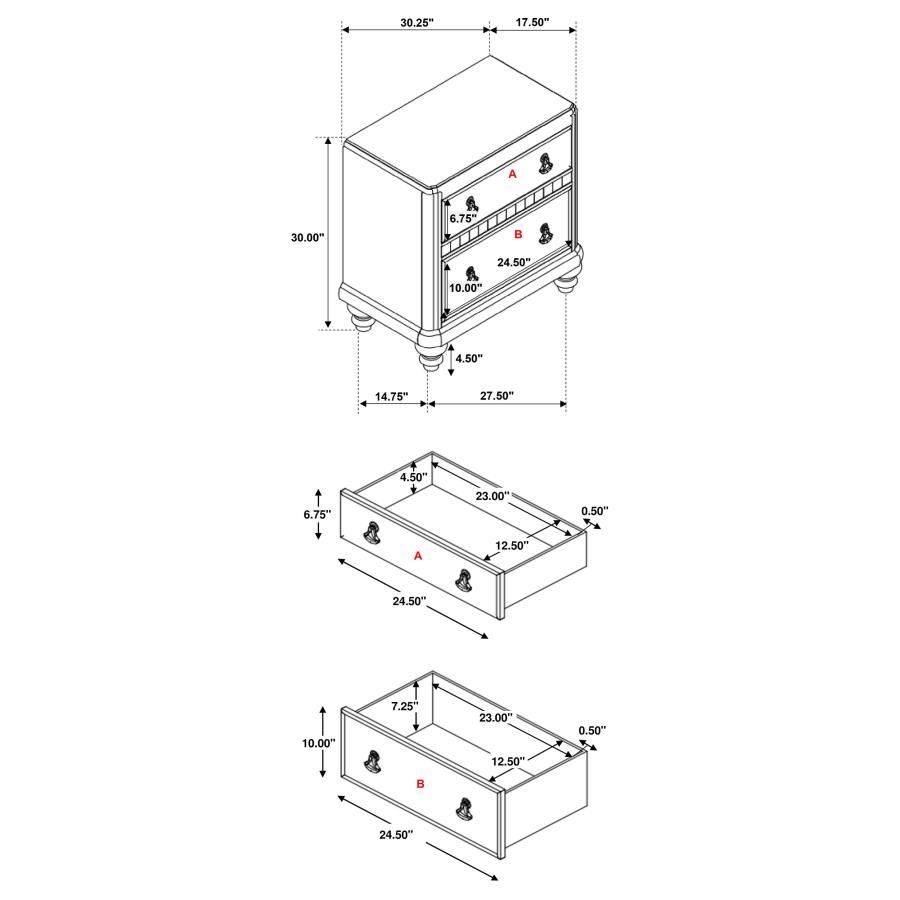 (image for) Bling Game 2-drawer Nightstand Metallic Platinum