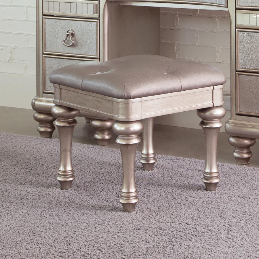 (image for) Bling Game Square Upholstered Vanity Stool Metallic Platinum