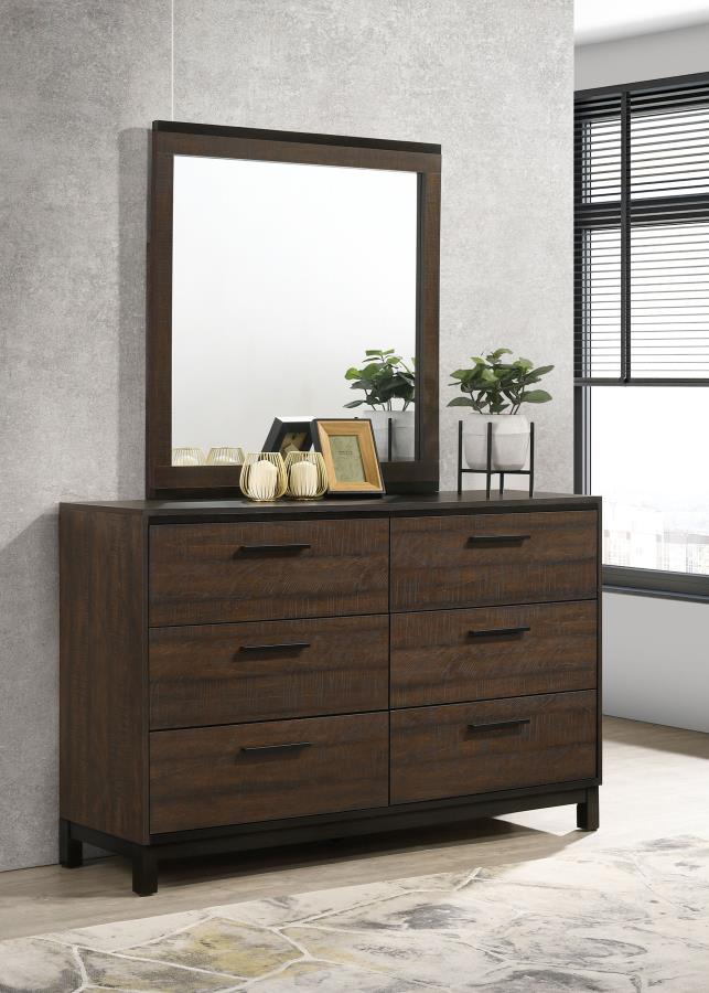 (image for) Edmonton 6-drawer Dresser with Mirror Rustic Tobacco