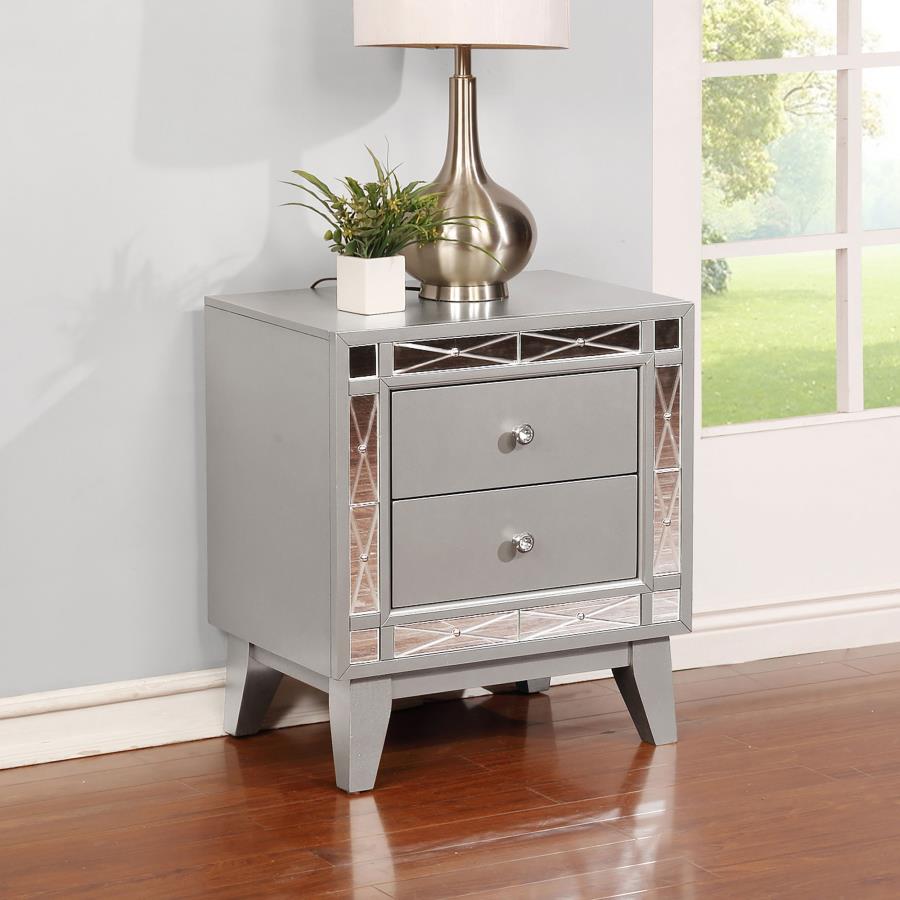 (image for) Leighton 2-drawer Nightstand Metallic Mercury