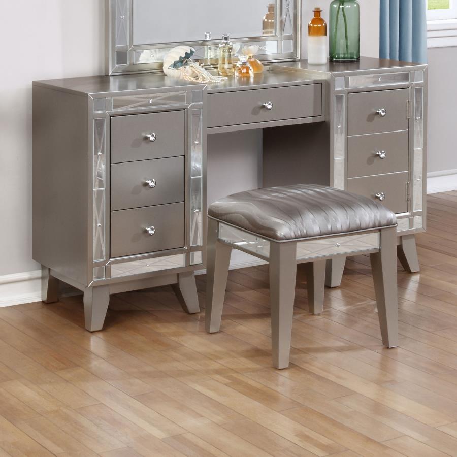 (image for) Leighton Vanity Table and Stool Set Metallic Mercury