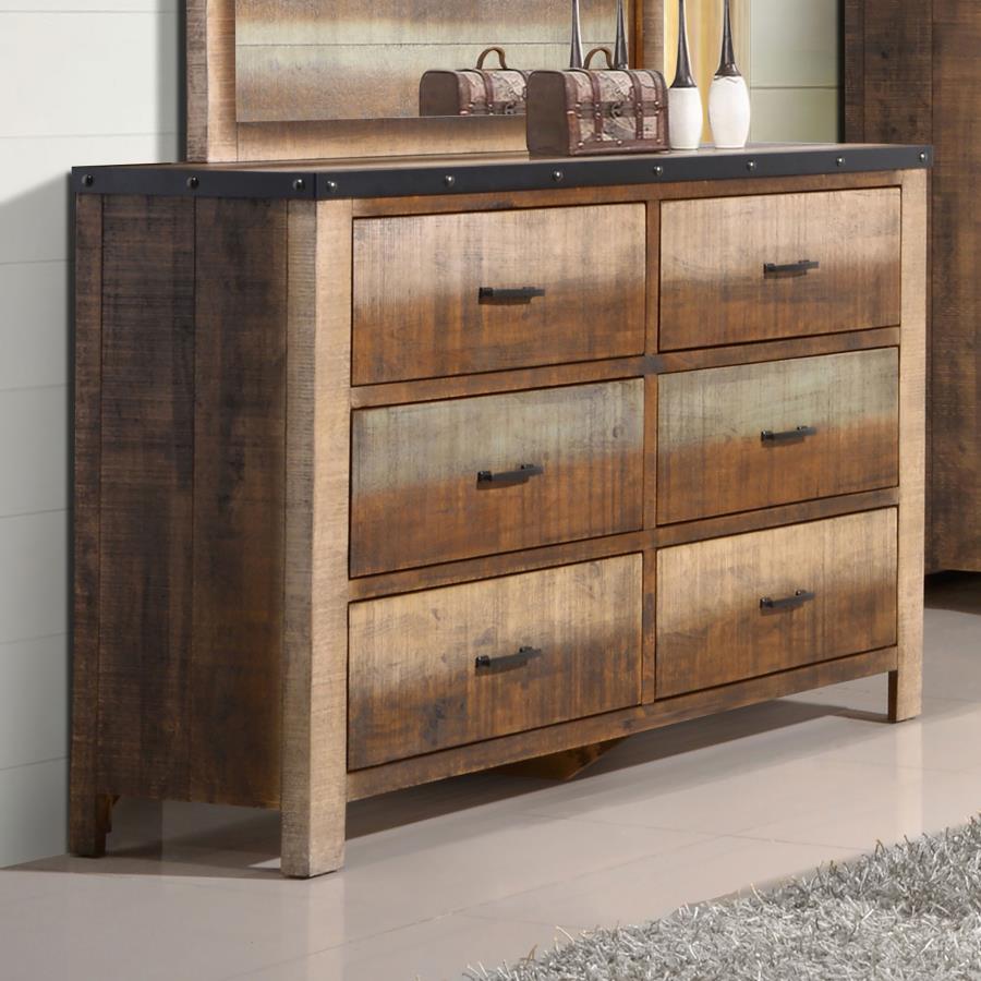 (image for) Sembene 6-drawer Dresser Distressed Multi-Color