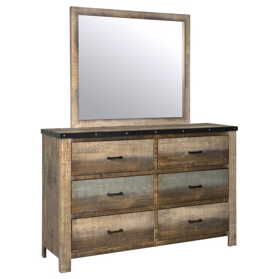 (image for) Sembene 6-drawer Dresser with Mirror Distressed Multi-Color - Click Image to Close