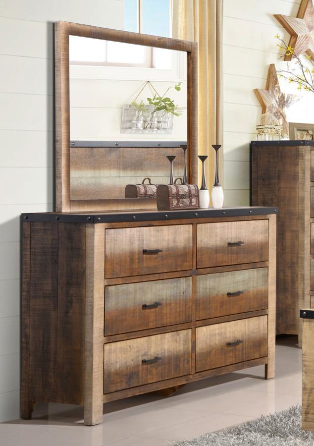 (image for) Sembene 6-drawer Dresser with Mirror Distressed Multi-Color