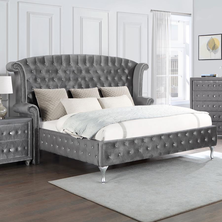 (image for) Deanna Upholstered Eastern King Wingback Bed Grey