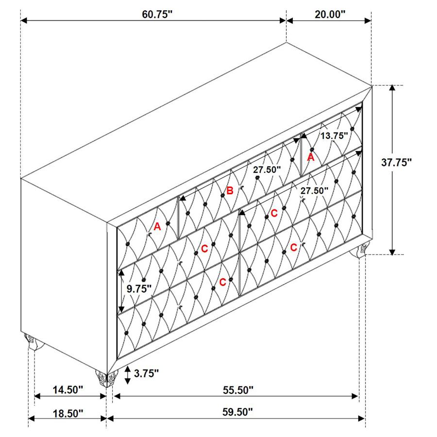 (image for) Deanna 7-drawer Upholstered Dresser Grey