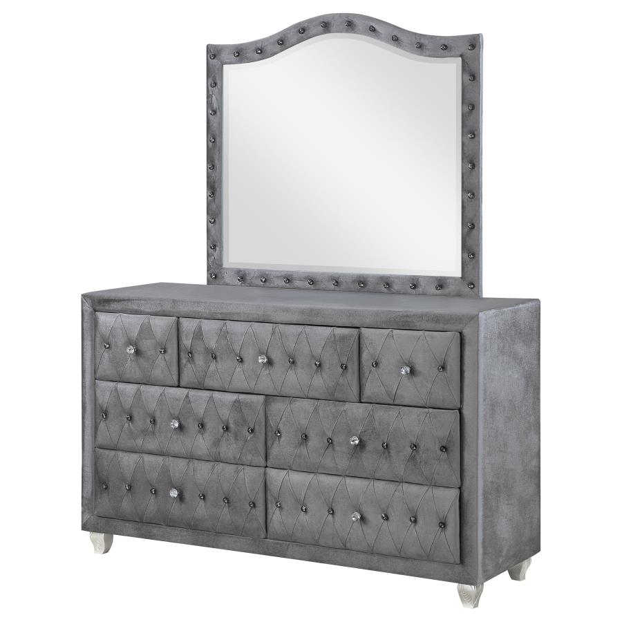 (image for) Deanna 7-drawer Upholstered Dresser with Mirror Grey