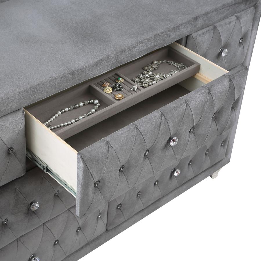 (image for) Deanna 7-drawer Upholstered Dresser with Mirror Grey