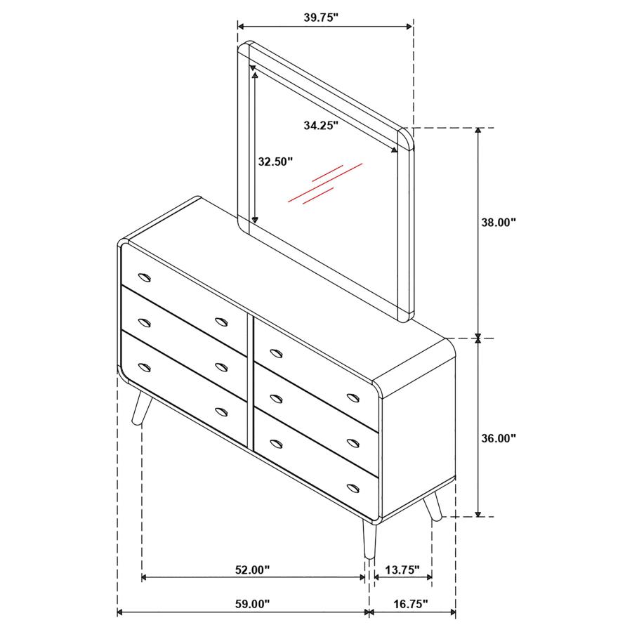 (image for) Robyn 6-drawer Dresser with Mirror Dark Walnut