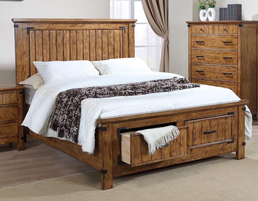 (image for) Brenner Wood California King Storage Panel Bed Rustic Honey