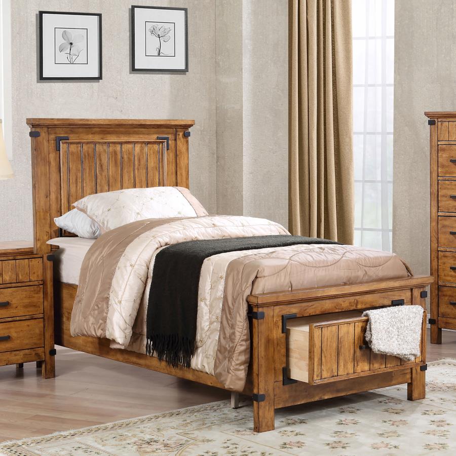 (image for) Brenner Wood Twin Storage Panel Bed Rustic Honey