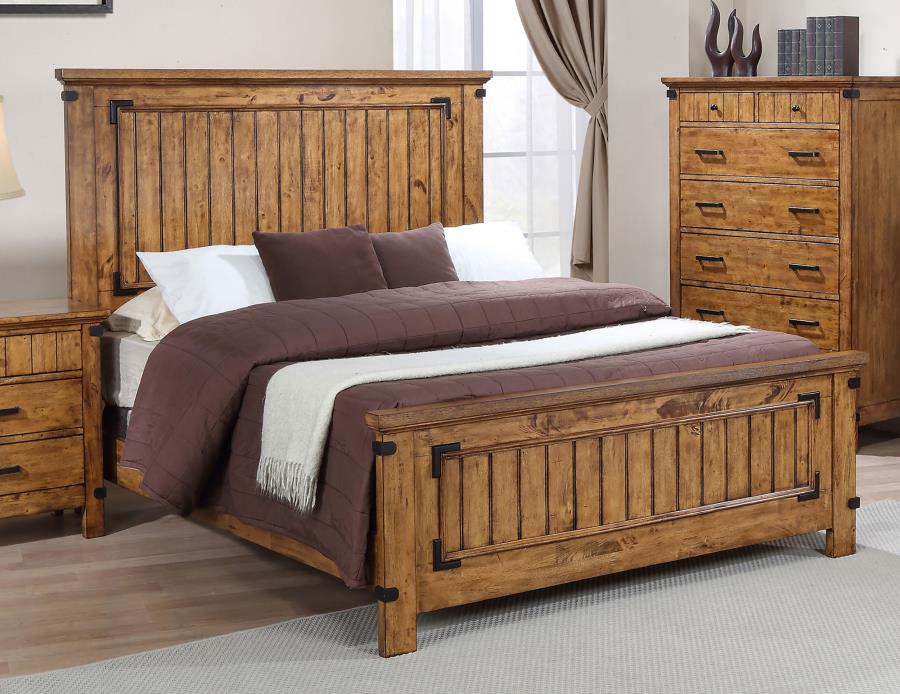 (image for) Brenner Wood California King Panel Bed Rustic Honey