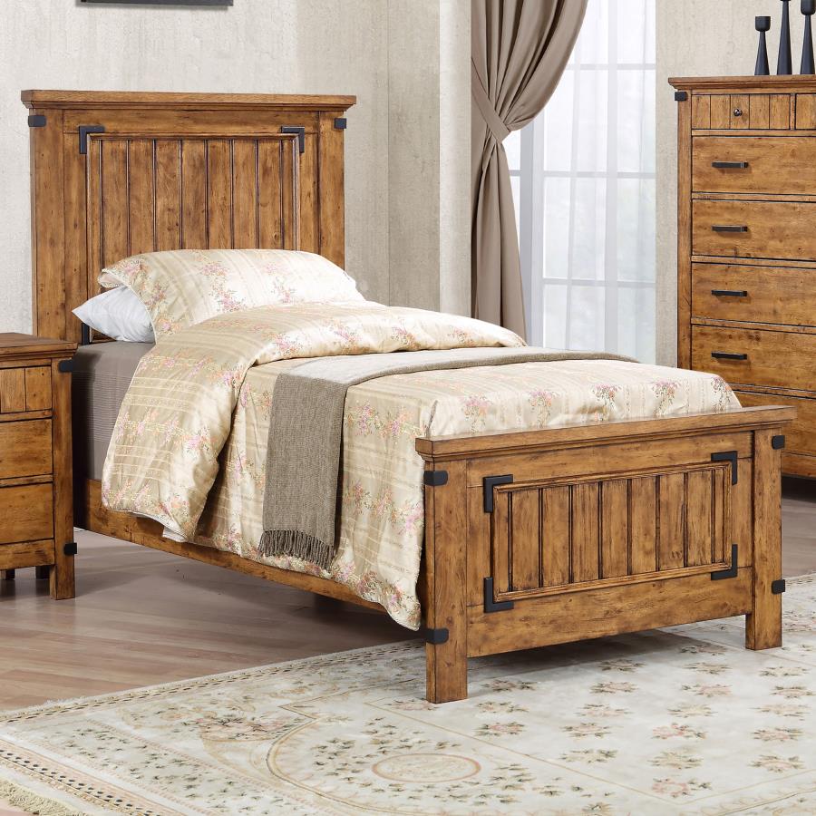 (image for) Brenner Wood Twin Panel Bed Rustic Honey