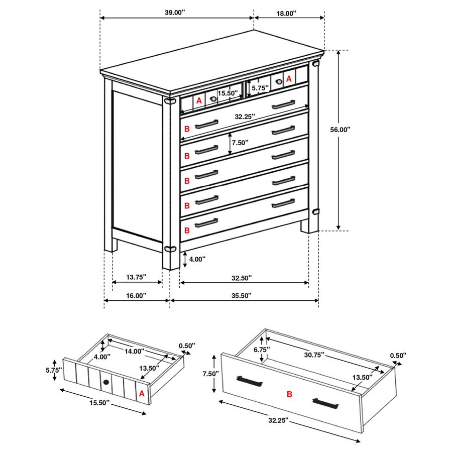 (image for) Brenner 7-drawer Bedroom Chest Rustic Honey