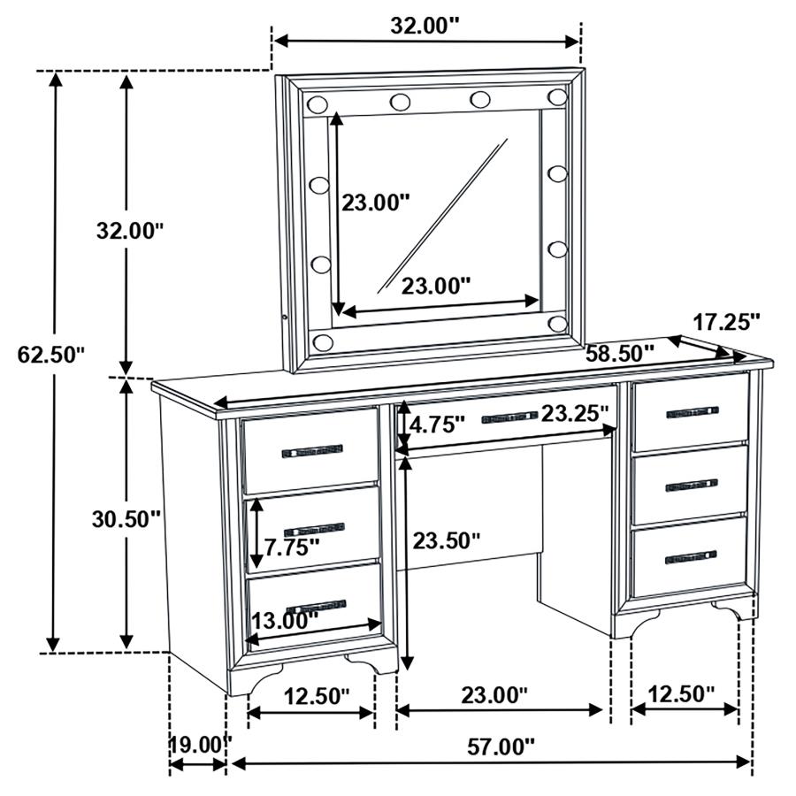 (image for) Beaumont 7-drawer Vanity Set with Lighting Champagne