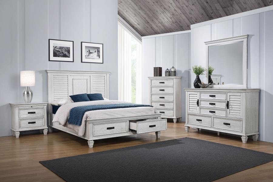 (image for) Franco 5-piece Eastern King Bedroom Set Distressed White