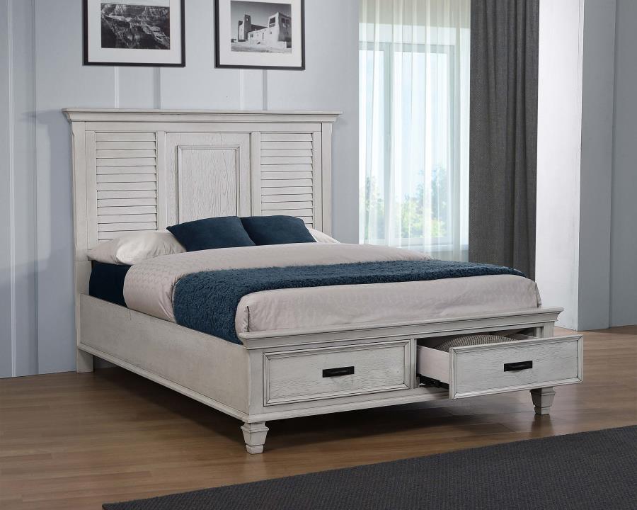 (image for) Franco California King Storage Panel Bed Distressed White