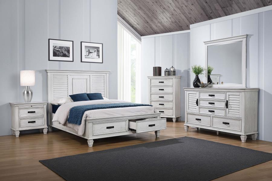 (image for) Franco Wood Queen Storage Panel Bed Distressed White