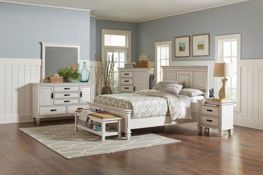 (image for) Franco 4-piece Eastern King Bedroom Set Distressed White - Click Image to Close