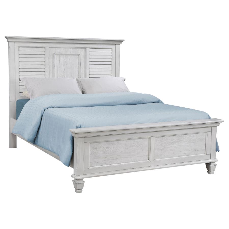 (image for) Franco Wood Eastern King Panel Bed Distressed White - Click Image to Close