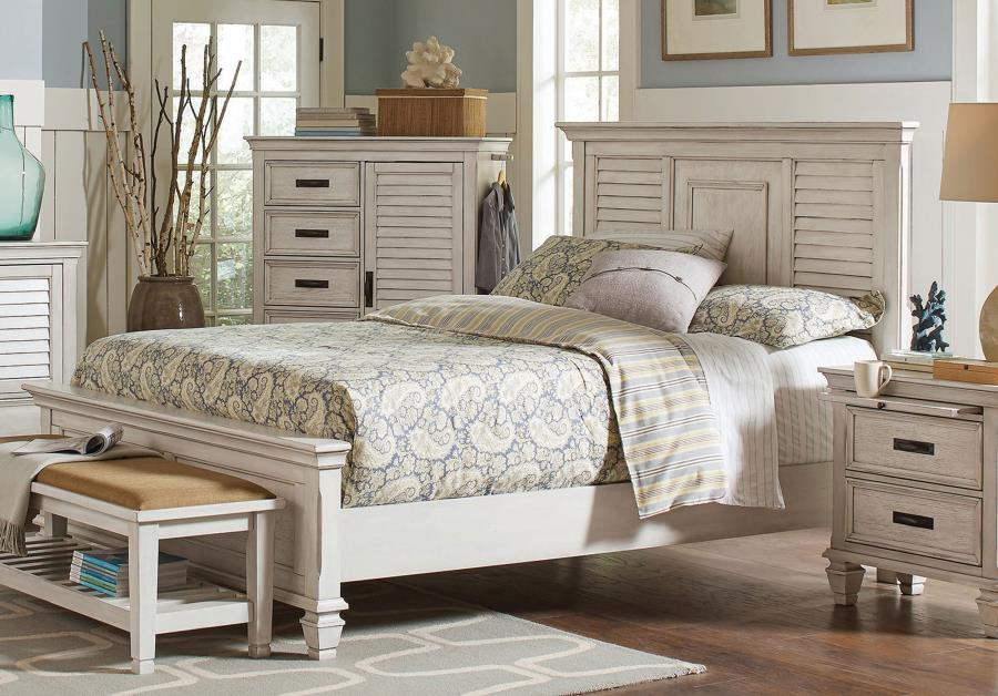 (image for) Franco Wood California King Panel Bed Distressed White