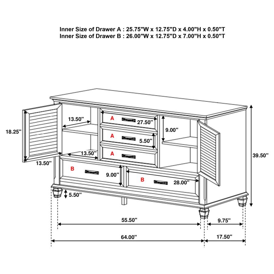 (image for) Franco 5-drawer Dresser Distressed White