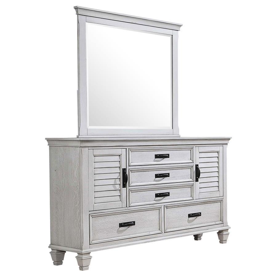 (image for) Franco 5-drawer Dresser with Mirror Distressed White