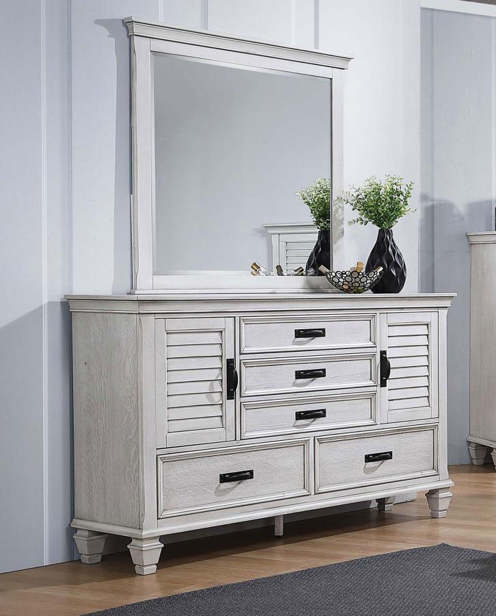 (image for) Franco 5-drawer Dresser with Mirror Distressed White