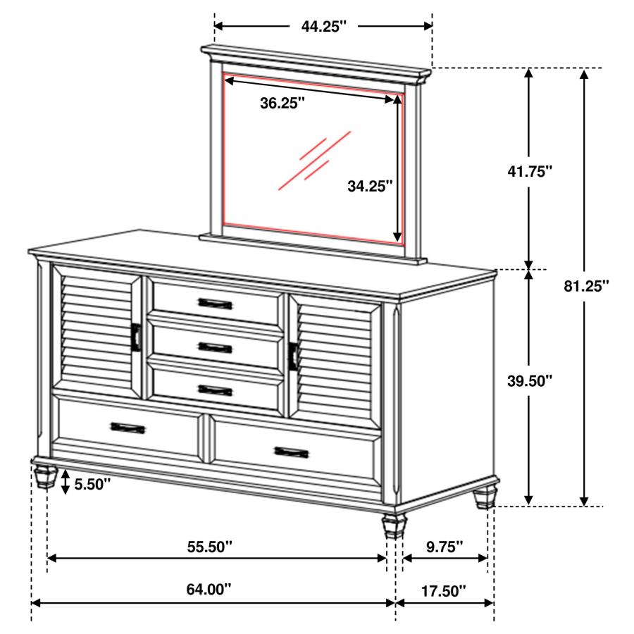 (image for) Franco 5-drawer Dresser with Mirror Distressed White