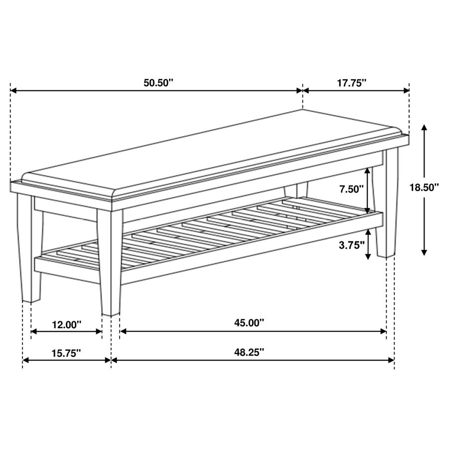 (image for) Franco Fabric Upholstered Bench with Shelf Distressed White