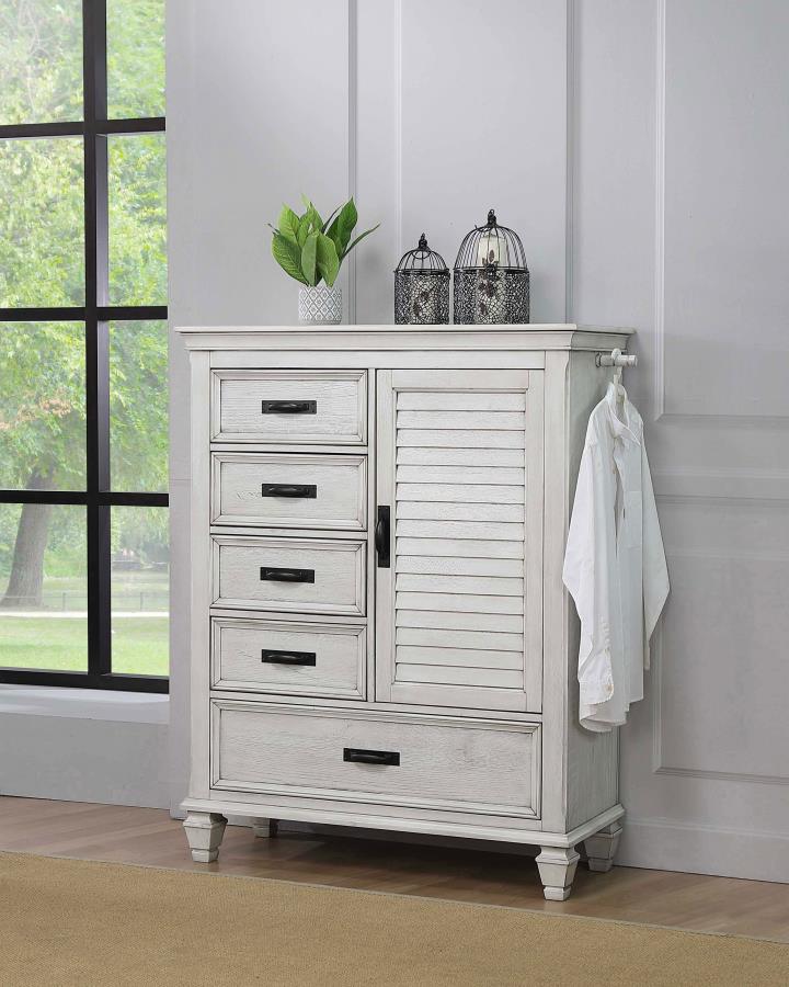 (image for) Franco 5-drawer Door Chest Distressed White - Click Image to Close