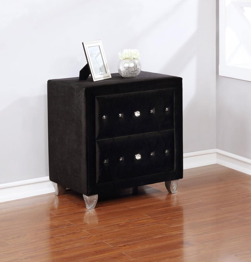 (image for) Deanna Upholstered 2-drawer Nightstand Black