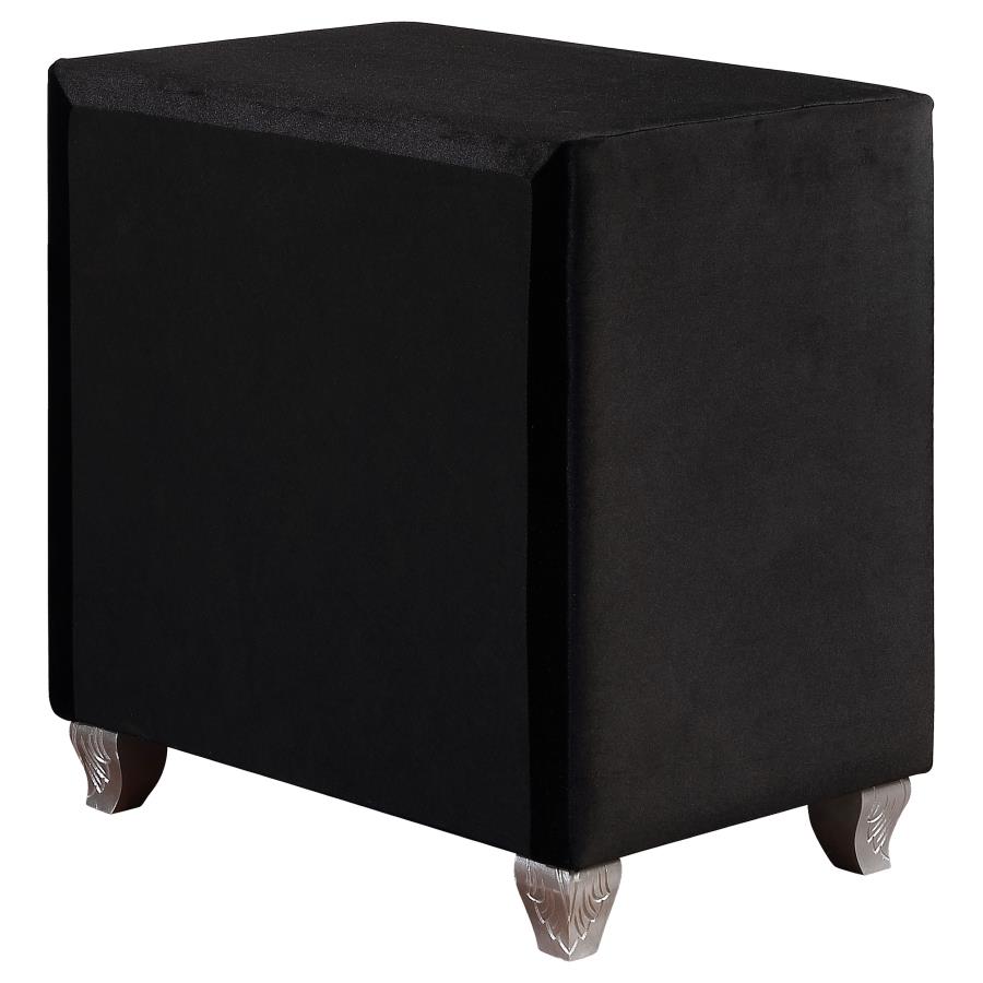 (image for) Deanna Upholstered 2-drawer Nightstand Black