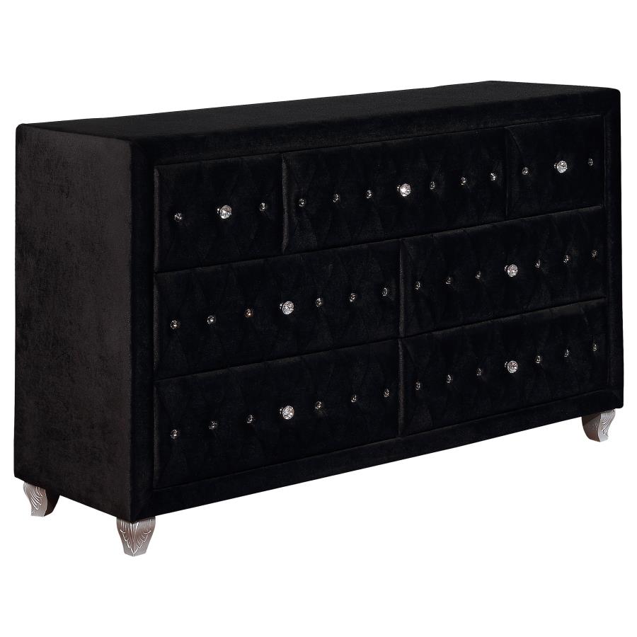 (image for) Deanna 7-drawer Upholstered Dresser Black - Click Image to Close