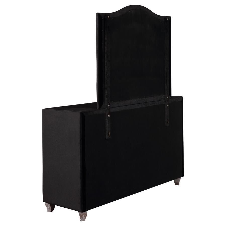 (image for) Deanna 7-drawer Upholstered Dresser with Mirror Black