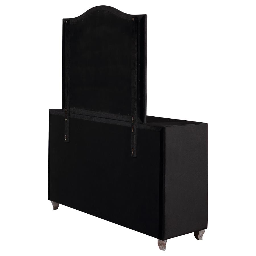 (image for) Deanna 7-drawer Upholstered Dresser with Mirror Black