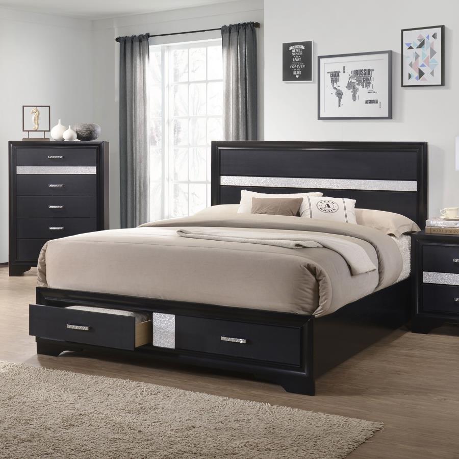 (image for) Miranda 51-inch Wood Eastern King Storage Panel Bed Black