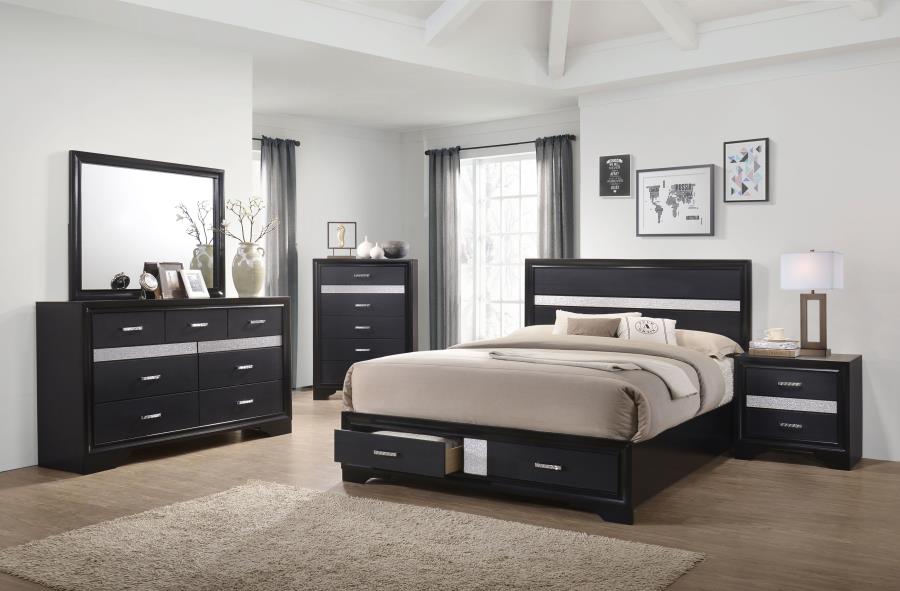 (image for) Miranda 51-inch Wood Eastern King Storage Panel Bed Black