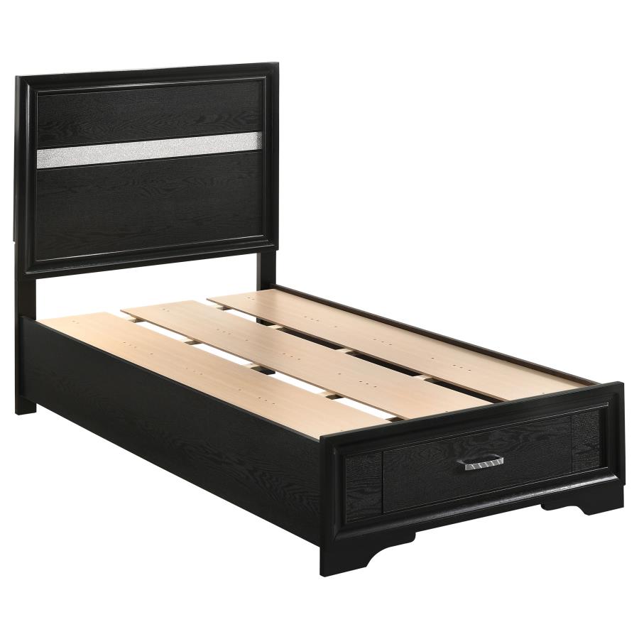 (image for) Miranda 51-inch Wood Twin Storage Panel Bed Black - Click Image to Close